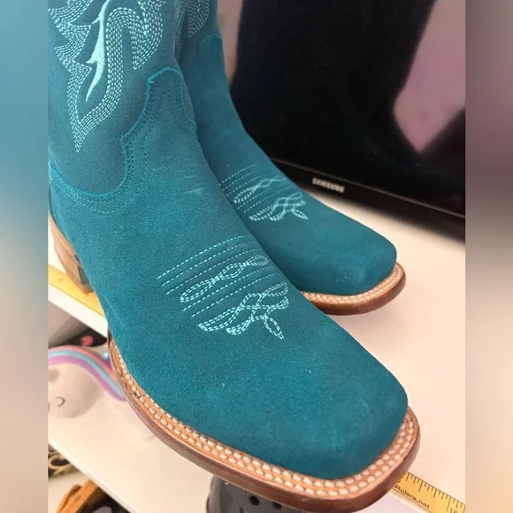 Roper Teal Suede Western Boots with Embroidery - Picture 6 of 11